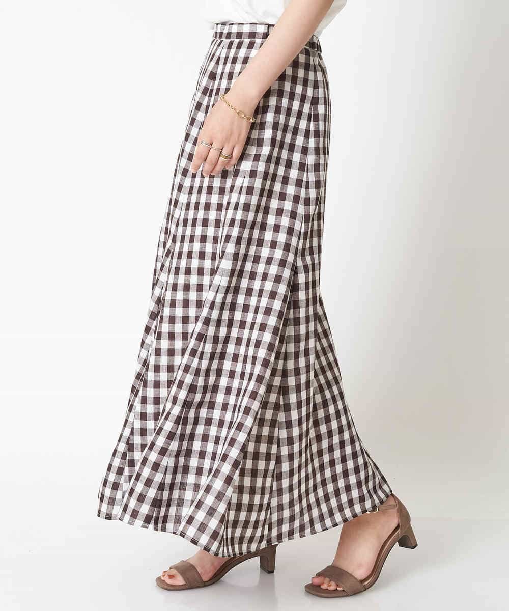 【SALE／70%OFF】a.v.v 麻混ギンガムゴアードスカート アー・ヴェ・ヴェ スカート その他のスカート ブラック ブラウンのサムネイル