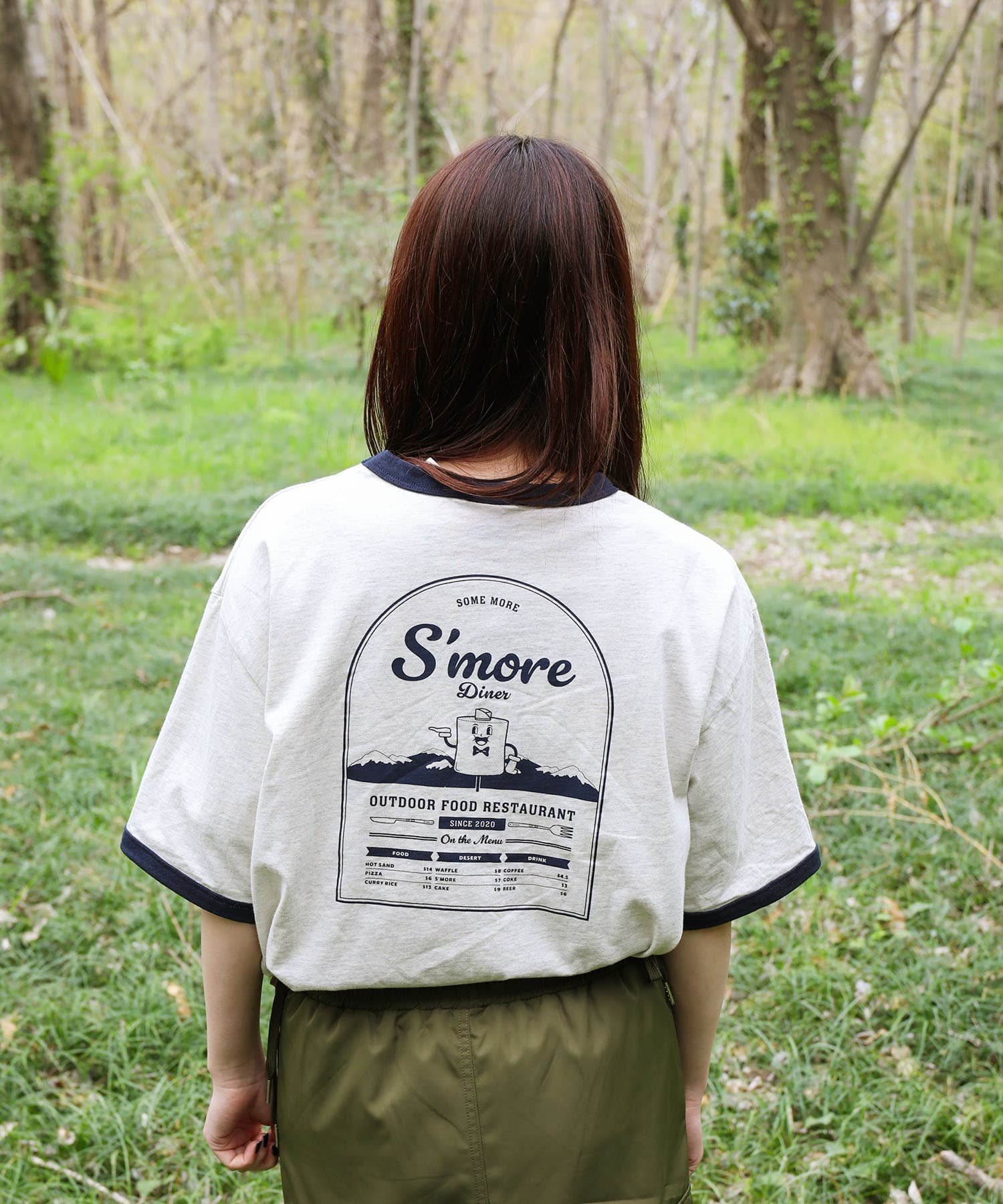 S'more S'more diner ringer T-shirt アイモハ トップス カットソー・Tシャツ ブラウン グレー ベージュ