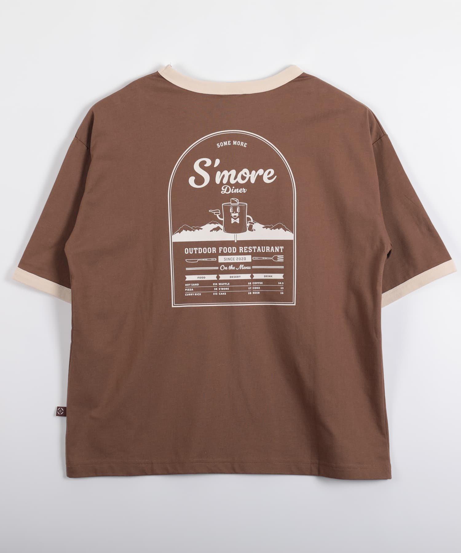 S'more S'more diner ringer T-shirt アイモハ トップス カットソー・Tシャツ ブラウン グレー ベージュ