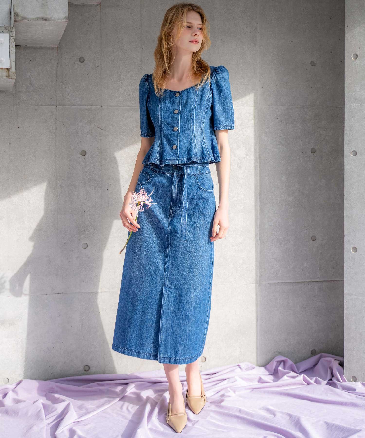 Noela デニムペンシルスカート ノエラ スカート ロング・マキシスカート ブルー