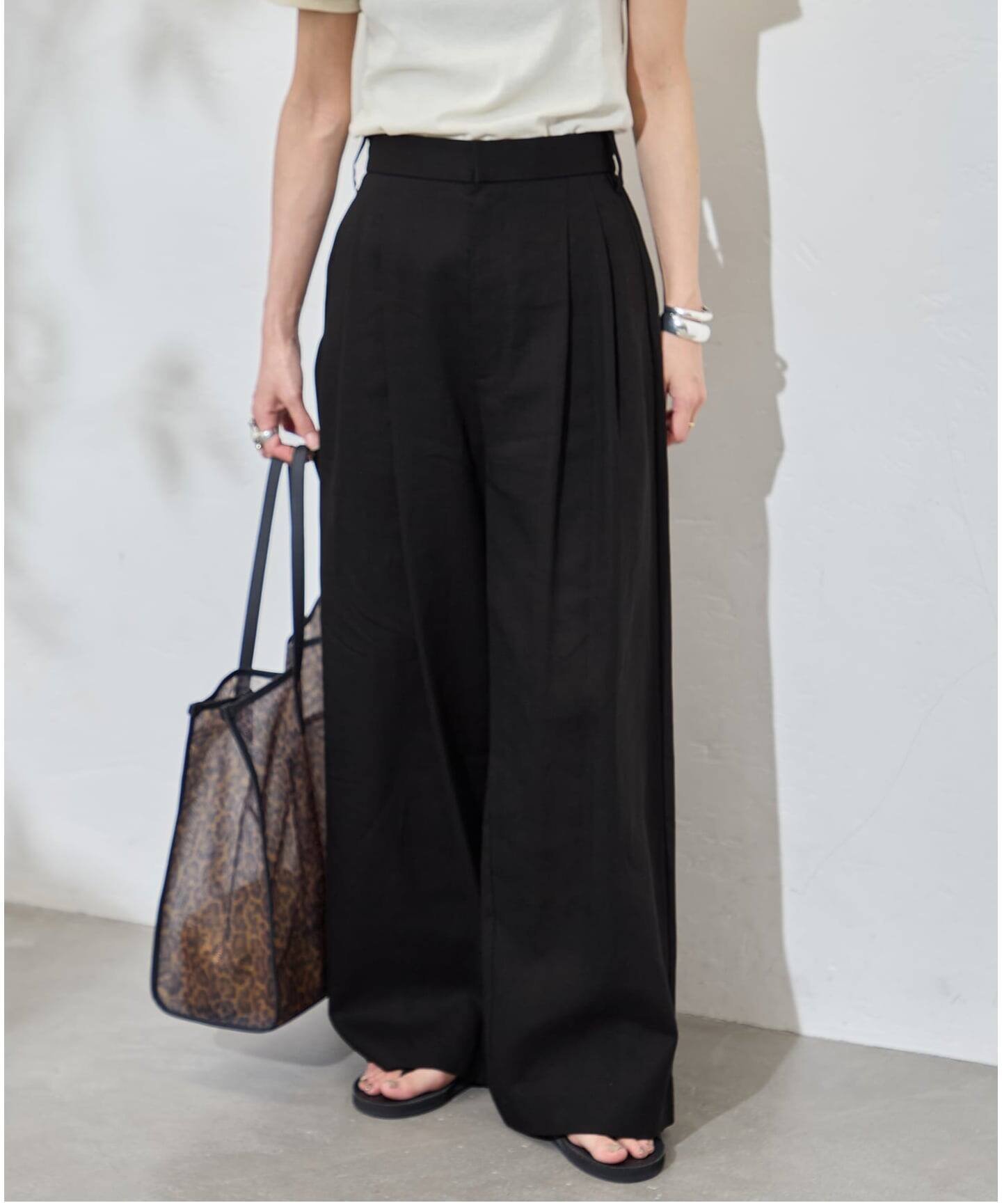 JOURNAL STANDARD リネンライクロングスラブパンツ ジャーナル スタンダード パンツ その他のパンツ ブラック ベージュ