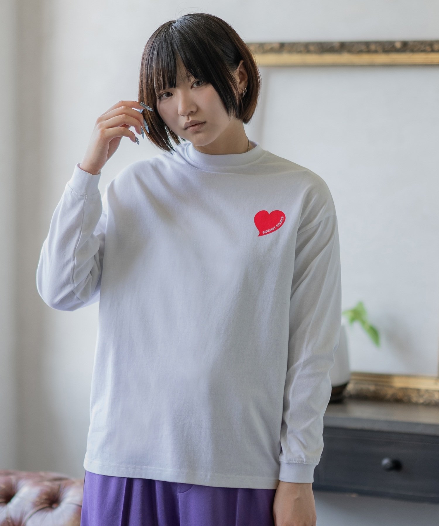 SIDEWAY STANCE SIDEWAY STANCE サイドウェイスタンス オリジナルプリント ハートガール 長袖Tシャツ インプローブス トップス カットソー・Tシャツ ブラック ホワイト