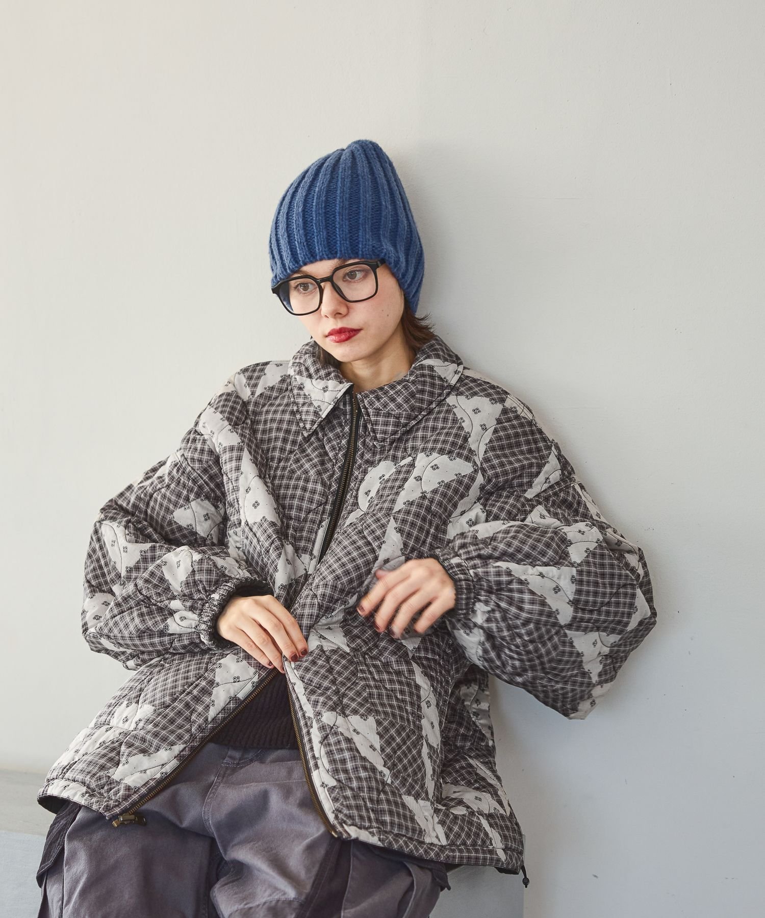 niko and ... リバーシブルアソート柄キルトジャケット ニコアンド ジャケット・アウター ブルゾン・ジャンパー グレー カーキグリーン ブラック【送料無料】のサムネイル