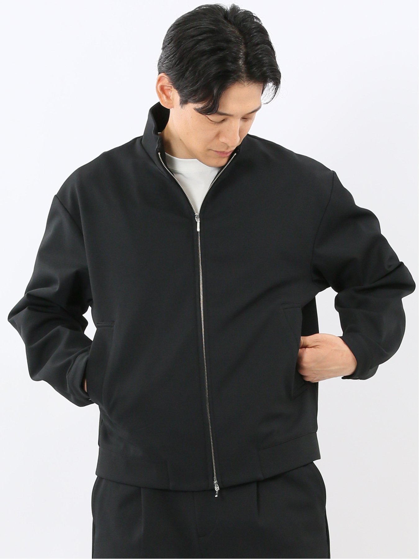 【SALE／20%OFF】TAKA-Q カットツイル スタンドZIPアウター(セットアップ可能) タカキュー トップス その他のトップス ネイビー ブラウン【送料無料】