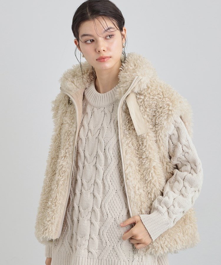 THE SHOP TK プラスするだけでこなれ見え ボアベスト ザ ショップ ティーケー トップス ベスト・ジレ ホワイト ブラック【送料無料】のサムネイル