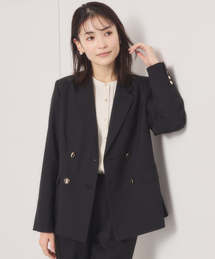 【SALE／28%OFF】ITS' DEMO 【洗濯機OK/イージーケア】ツイルストレッチダブルジャケット イッツデモ ジャケット・アウター テーラードジャケット・ブレザー ブラック グレー【送料無料】