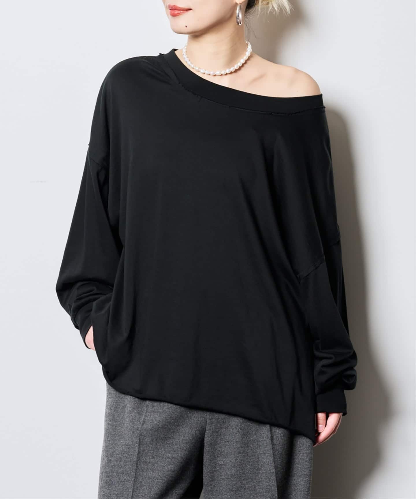 CITYSHOP 《追加予約》HIGH GAUGH URAKE PULLOVER:カットソー シティーショップ トップス カットソー・Tシャツ ブラック ホワイト【送料無料】