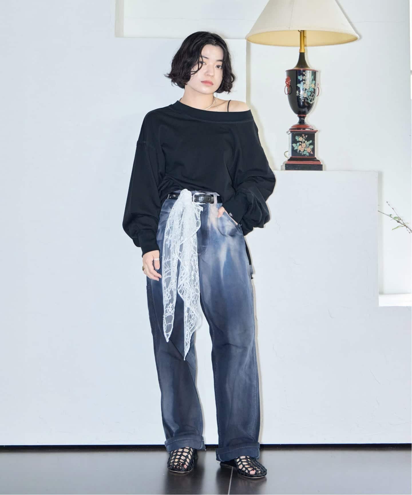 CITYSHOP 《追加》HIGH GAUGH URAKE PULLOVER:カットソー シティーショップ トップス カットソー・Tシャツ ブラック ホワイト【送料無料】