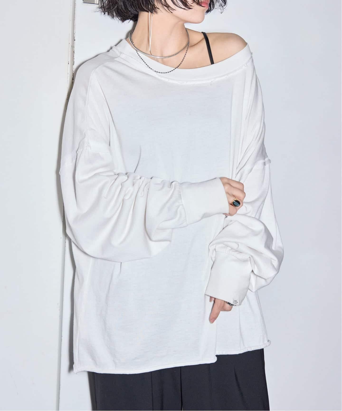 CITYSHOP 《追加》HIGH GAUGH URAKE PULLOVER:カットソー シティーショップ トップス カットソー・Tシャツ ブラック ホワイト【送料無料】