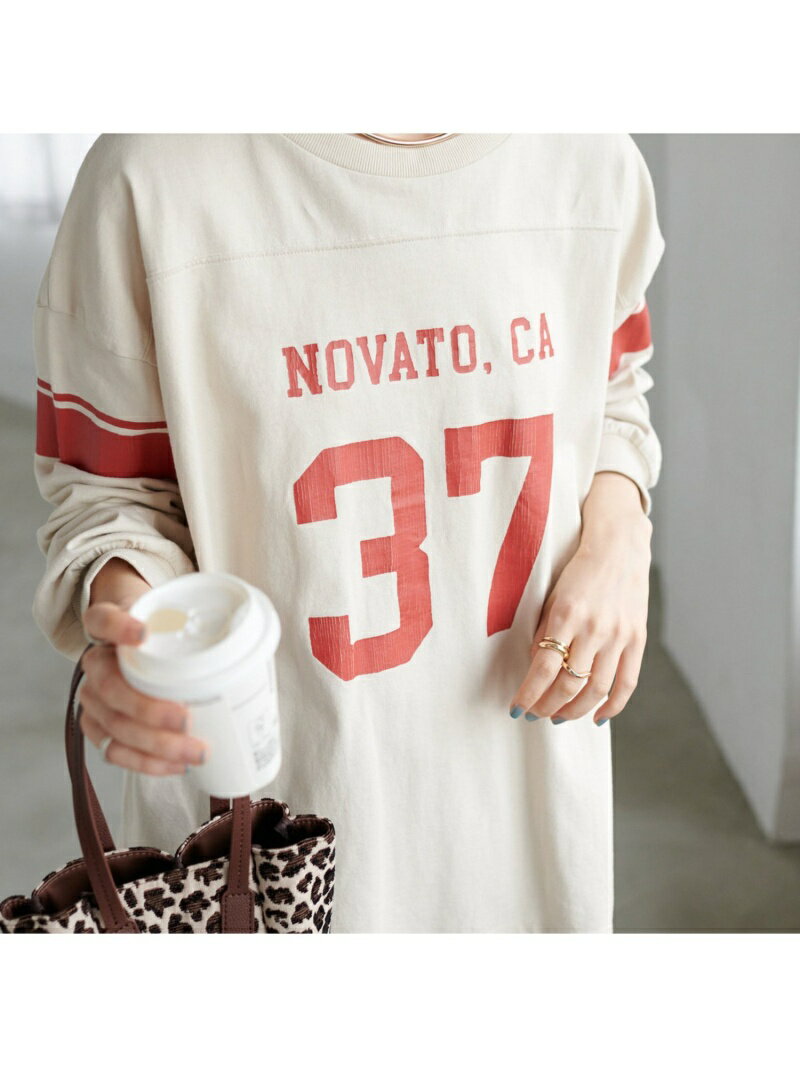 【SALE／74%OFF】Discoat 【ARTEX/アルテックス】フットボールナンバリングロングTシャツ ディスコート トップス カットソー・Tシャツ ホワイト オレンジ ブラウンのサムネイル