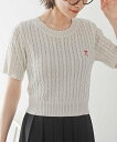 rps リボン刺繍ケーブル編み5分袖ニットプルオーバー アールピーエス トップス ニット ネイビー ホワイト