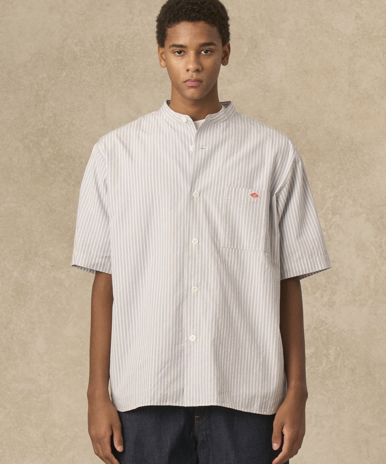Bshop DANTON | コットンリネン バンドカラーシャツ STRIPE MEN ビショップ トップス シャツ・ブラウス ブルー グレー【送料無料】