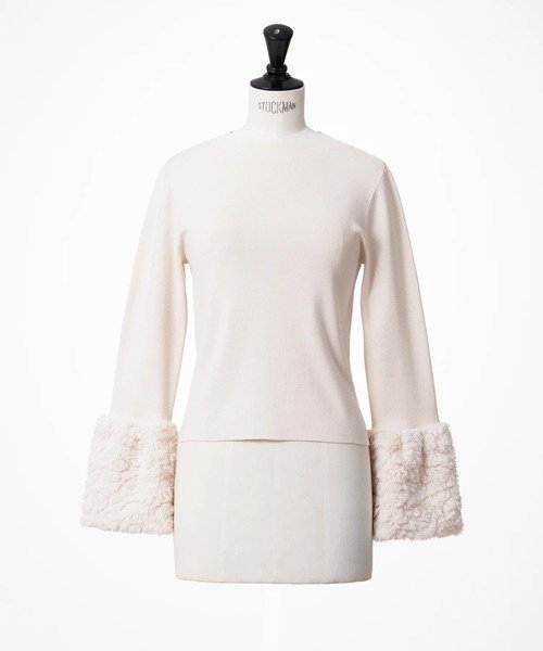 STRAWBERRY-FIELDS 袖口フェイクファーニット ストロベリーフィールズ トップス ニット ブラウン【送料無料】