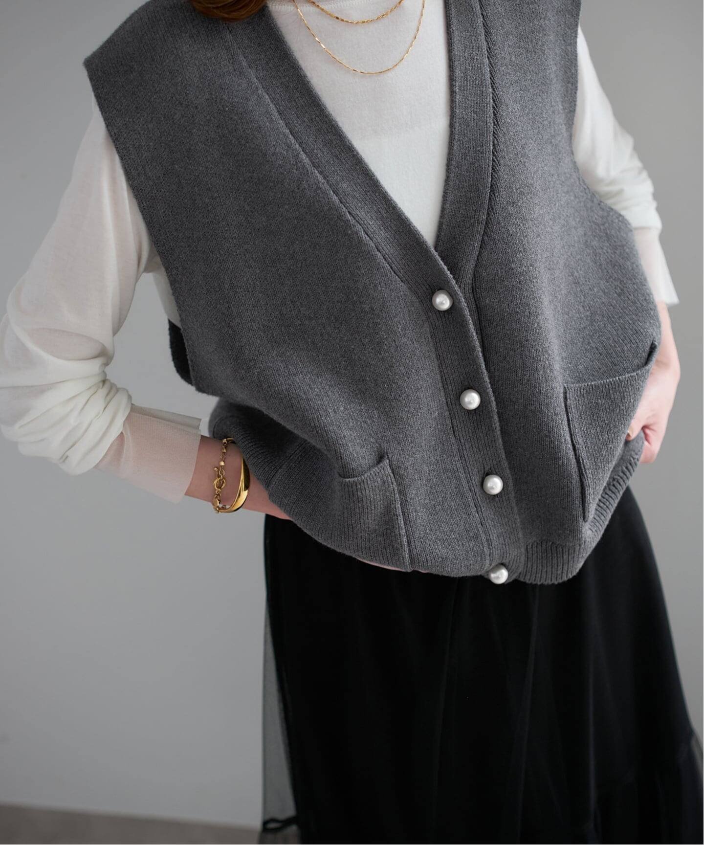 SLOBE IENA 《追加予約》パールニットベスト スローブ イエナ トップス ベスト・ジレ グレー ブラック【送料無料】のサムネイル