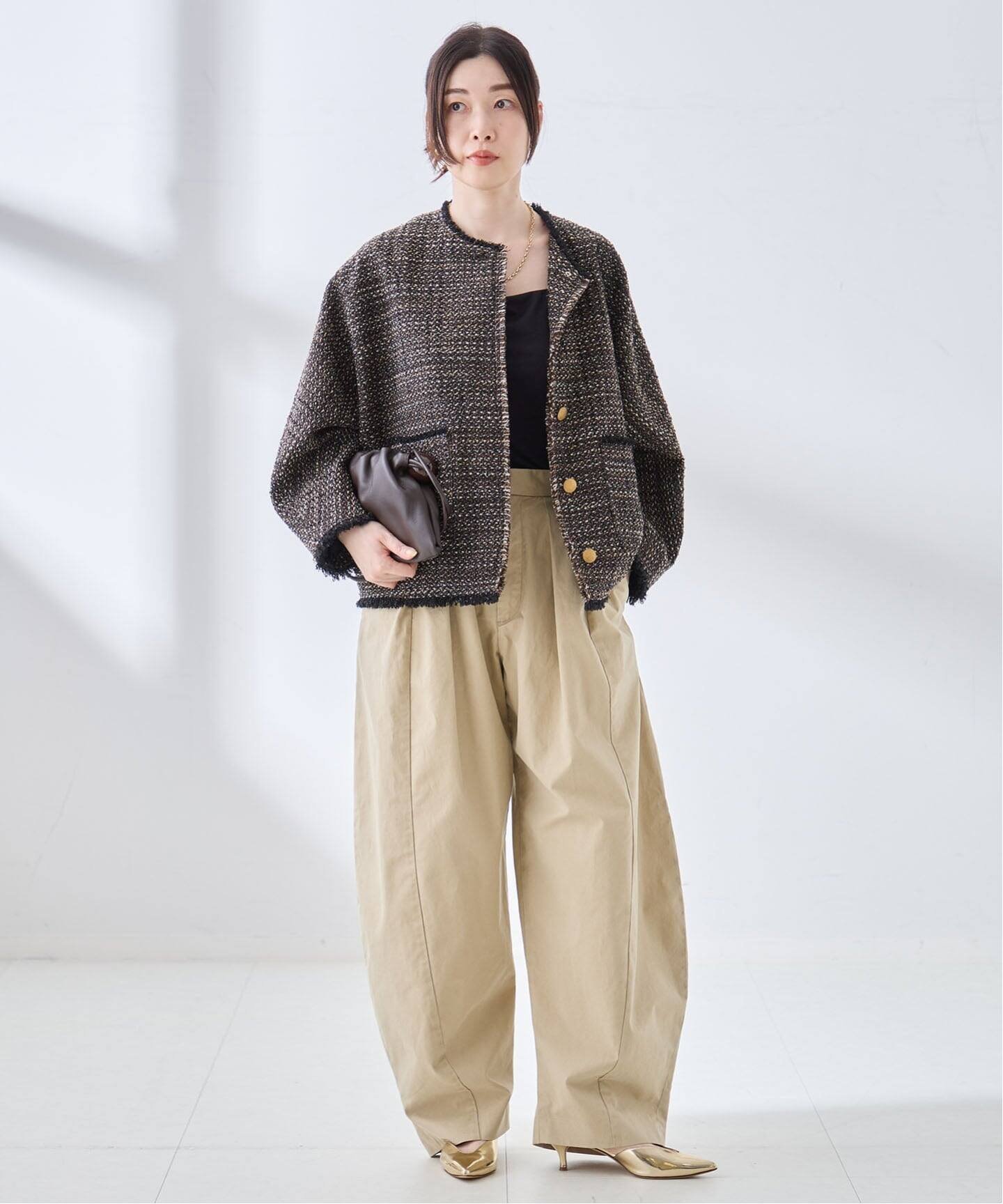 JOURNAL STANDARD L'ESSAGE GIOLICA TWEED ドルマンジャケット ジャーナルスタンダード レサージュ ジャケット・アウター その他のジャケット・アウター ベージュ ブラウン