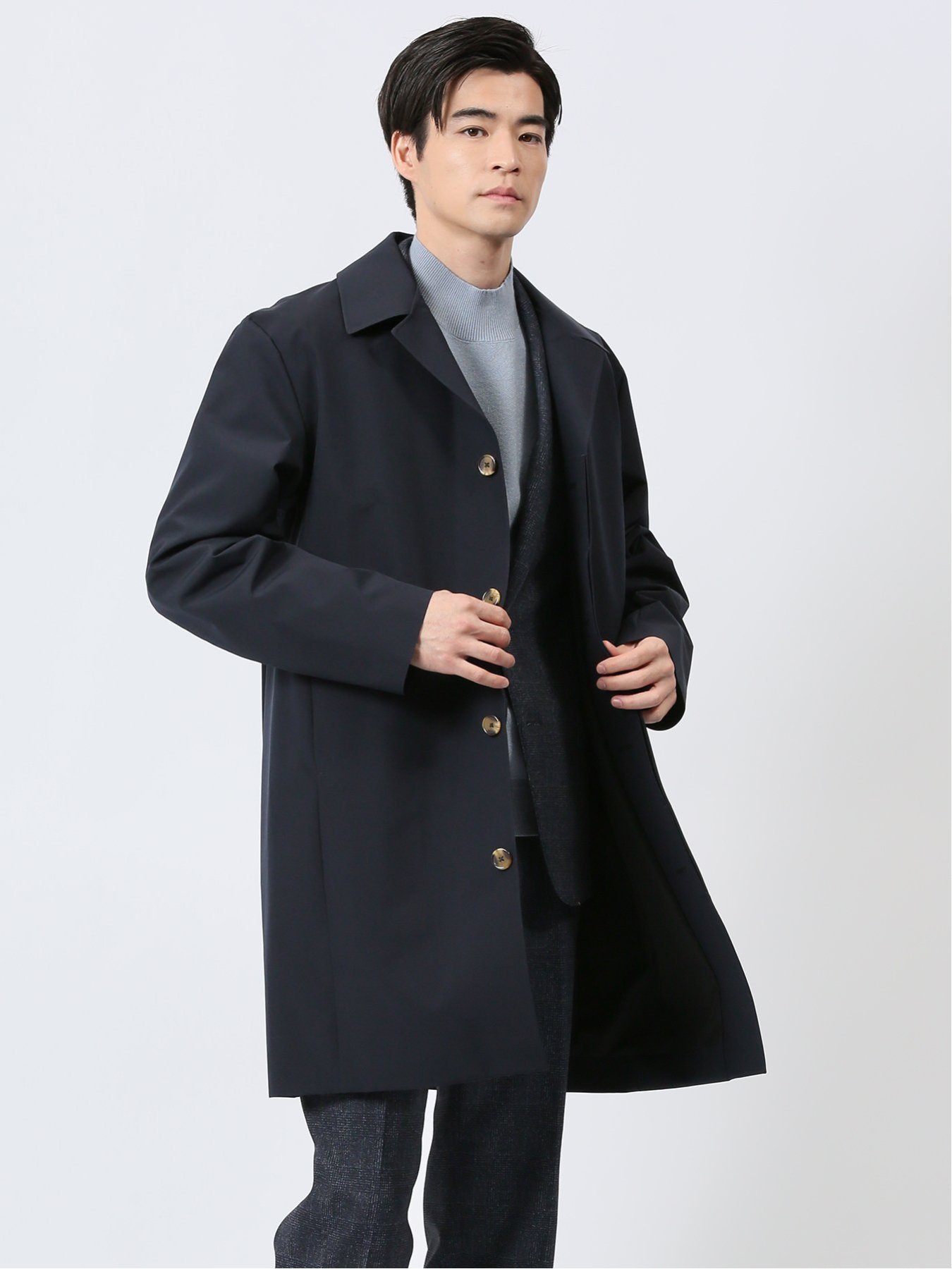 【SALE/50%OFF】TAKA-Q 耐水圧撥水 バルカラーコート 紺 タカキュー ジャケット・アウター ステンカラーコート ネイビー【送料無料】