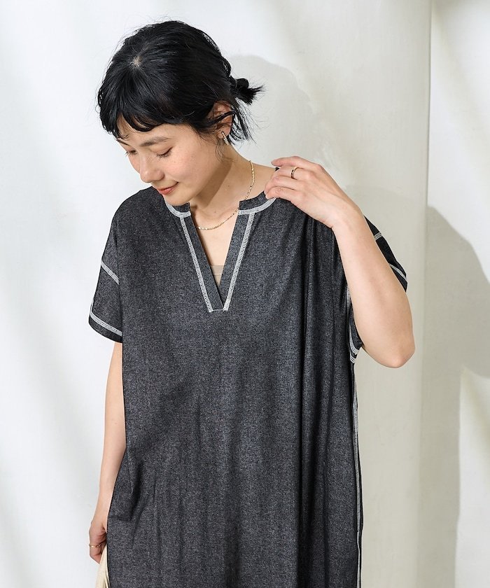 【SALE／35%OFF】FREAK'S STORE ＜接触冷感＞メランジスキッパーワンピース/Tシャツワンピース/楽ちん..