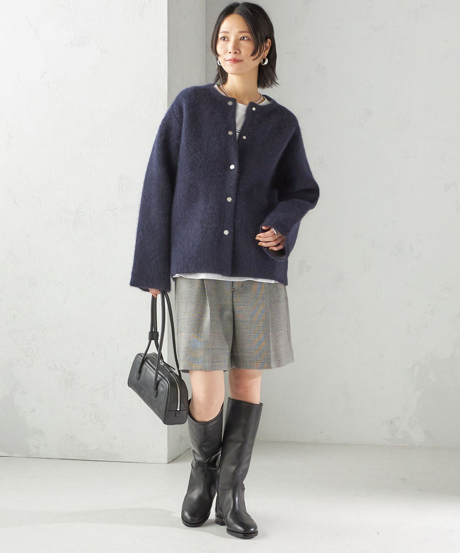 WOMEN ＜手洗い可能＞ウォッシャブル ウール チェック ハーフ パンツ シップス パンツ その他のパンツ ブラウン グレー