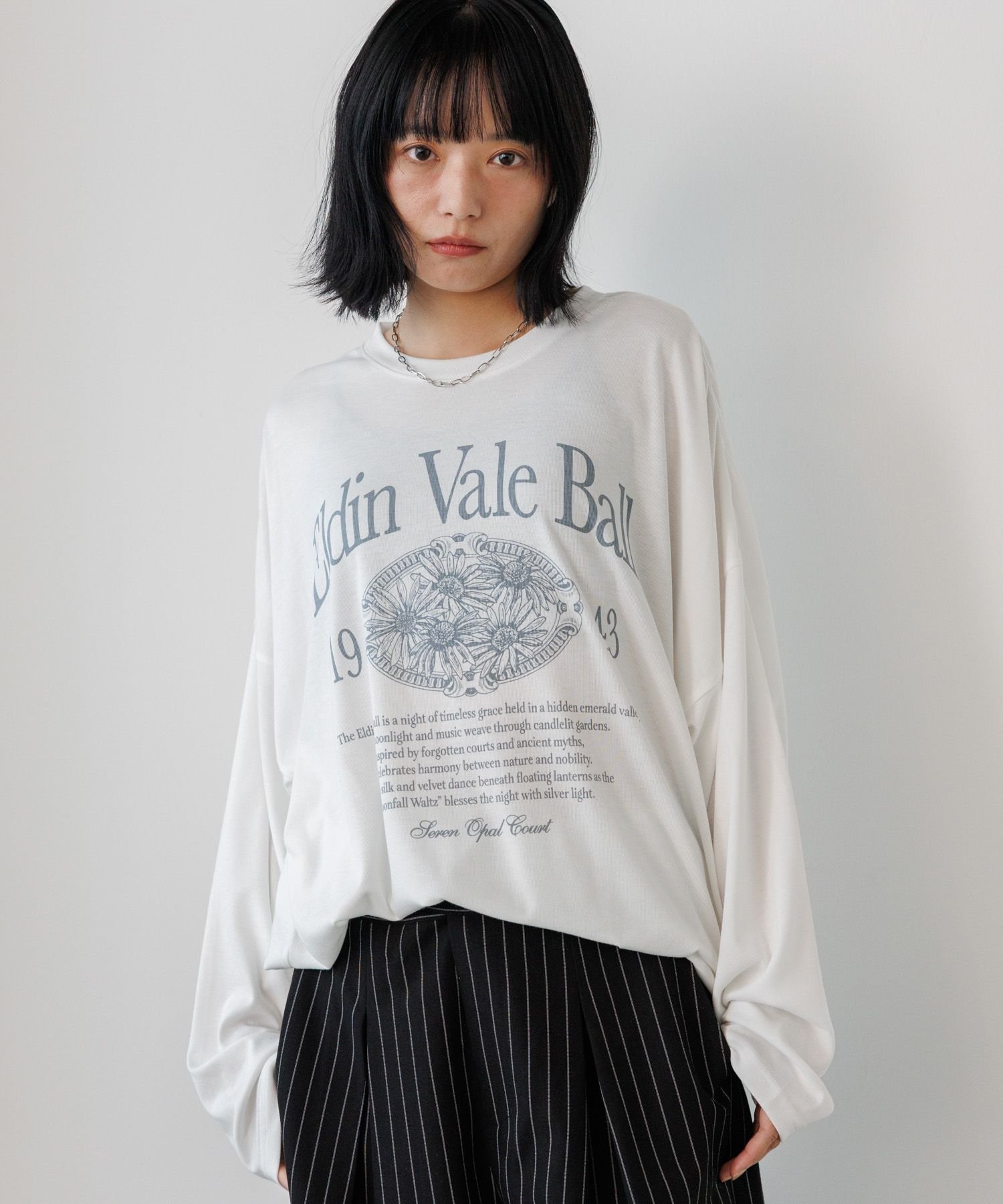 PAGEBOYLIM 【PBLIM】フラワーシアーロンT ページボーイ トップス カットソー・Tシャツ ブルー ホワイト ブラック