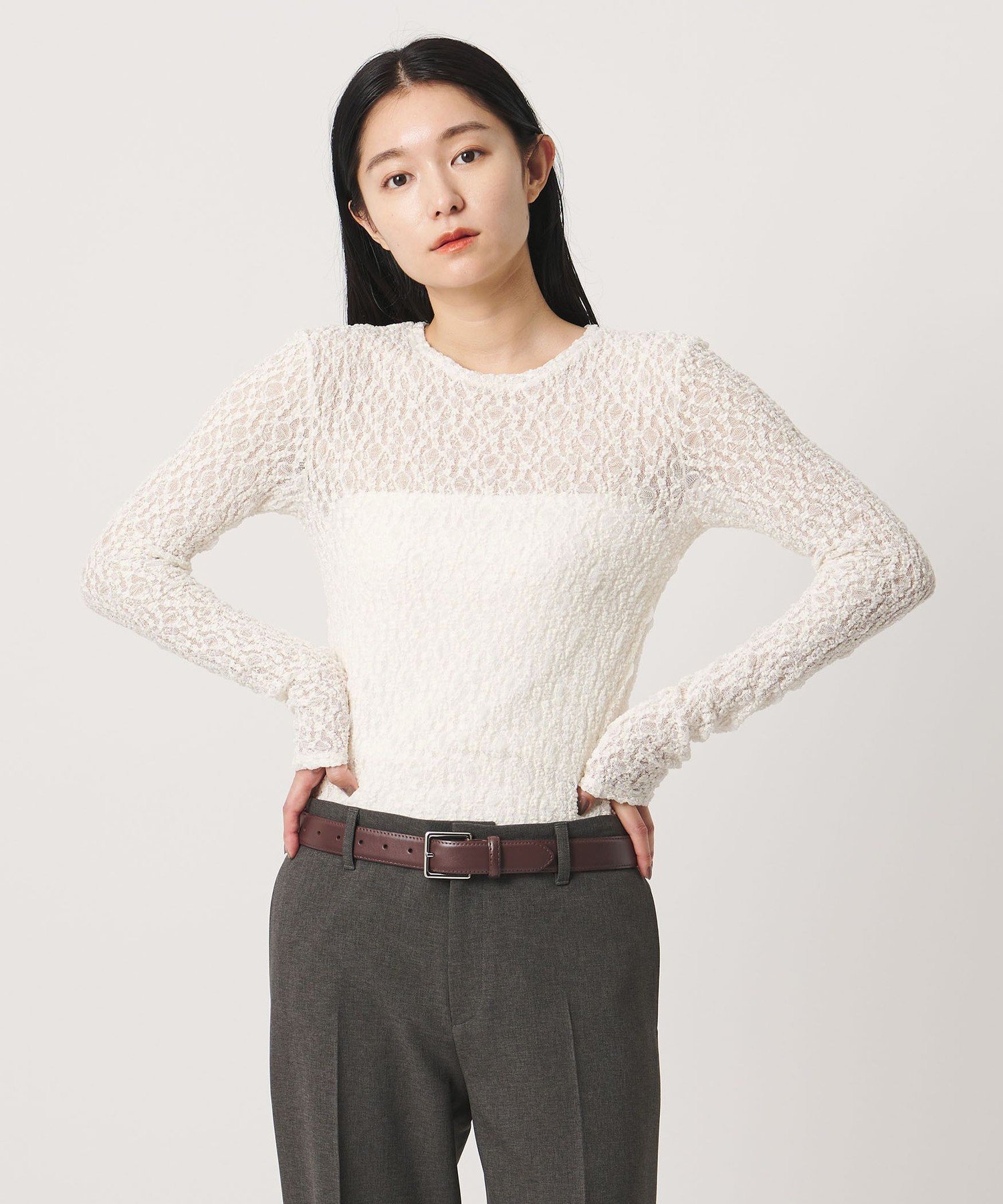 ＜MARW UNITED ARROWS＞レース シャーリング プルオーバー ビューティー＆ユース ユナイテッドアローズ トップス カットソー・Tシャツ ホワイト ブラック