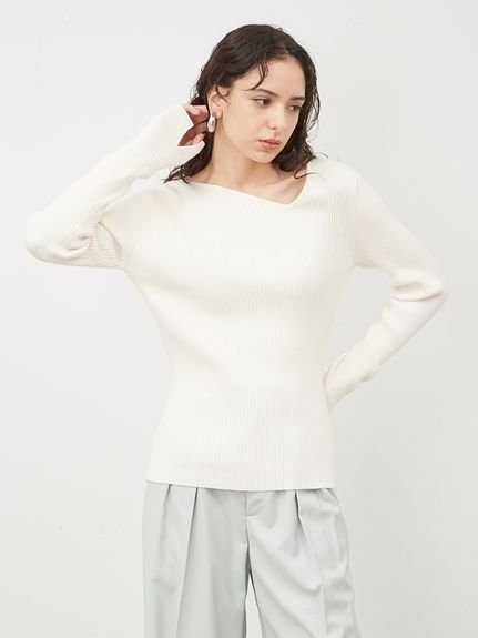 【SALE／20%OFF】Mila Owen アシメネックオーガニックリブニットトップス【手洗い可能】 ミラオーウェン トップス ニット ホワイト グ..