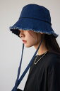 【SALE/30%OFF】AZUL BY MOUSSY ストラップ付きフリンジデニムバケットハット アズールバイマウジー 帽子 その他の帽子 ブルー