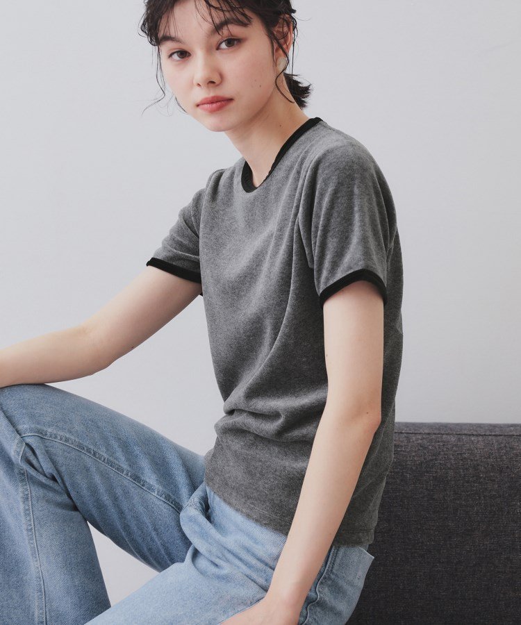 【SALE／40%OFF】OPAQUE.CLIP ベロアTシャツ【洗濯機洗い可】 オペークドットクリップ トップス カットソー・Tシャツ グレー ネイビーのサムネイル