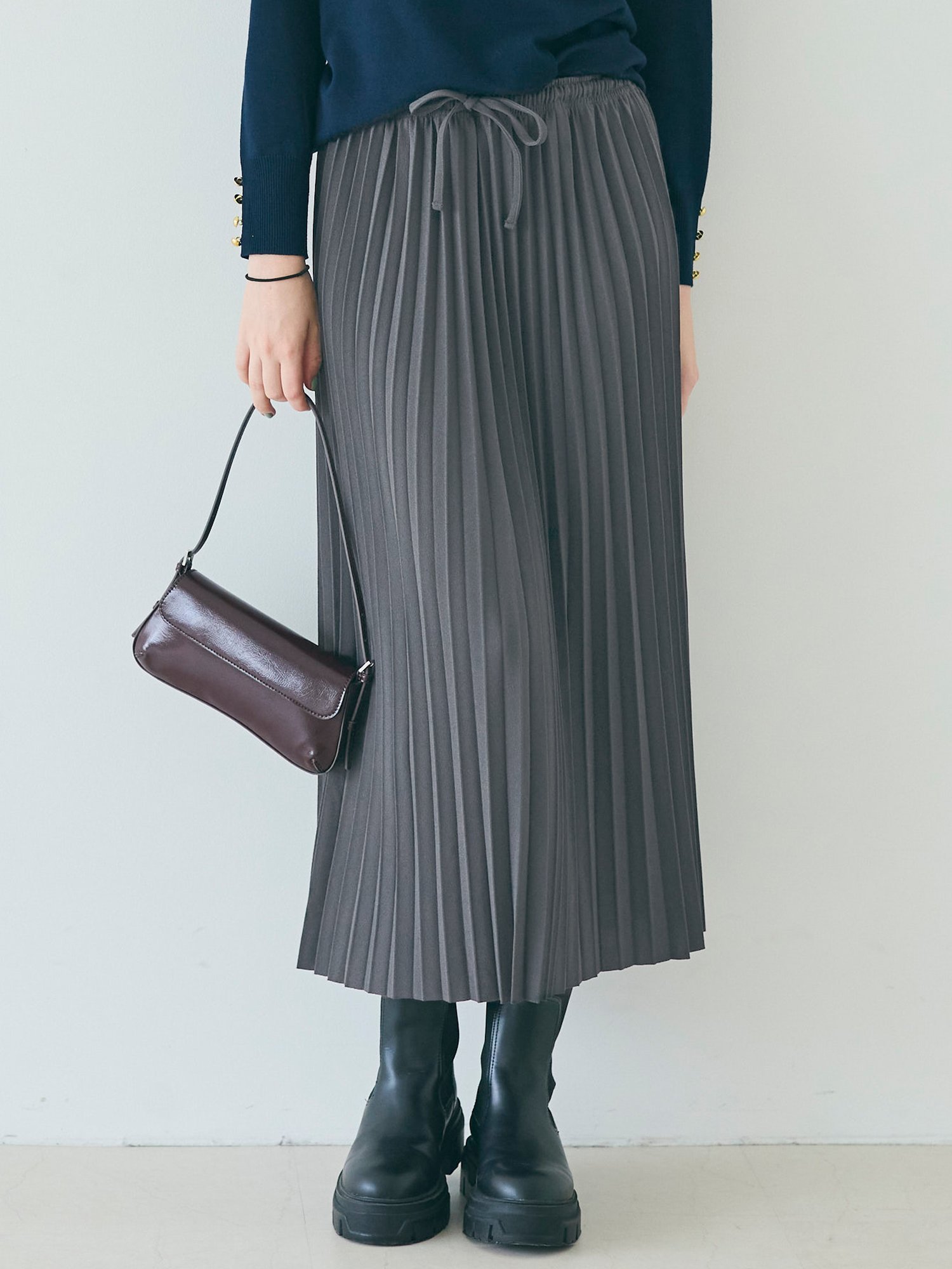 coca プリーツフレアスカート コカ スカート ロング・マキシスカート ブラック グレーのサムネイル