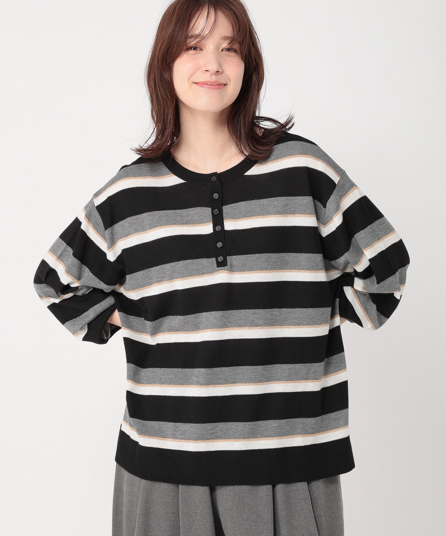 studio CLIP 14ゲージダブルフロントマルチボーダーニットプルオーバー スタディオクリップ トップス ニット グリーン ワインレッド【送料無料】