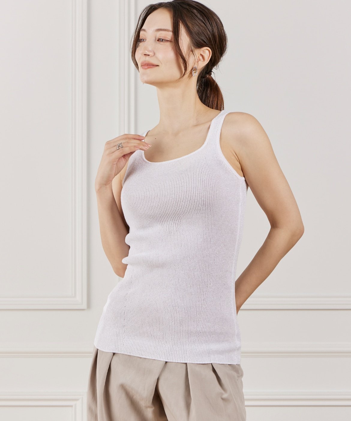 la veille by SUPERIOR CLOSET ラメニット2WAYタンク イネド トップス ノースリーブ・タンクトップ ブルー グレー ホワイト