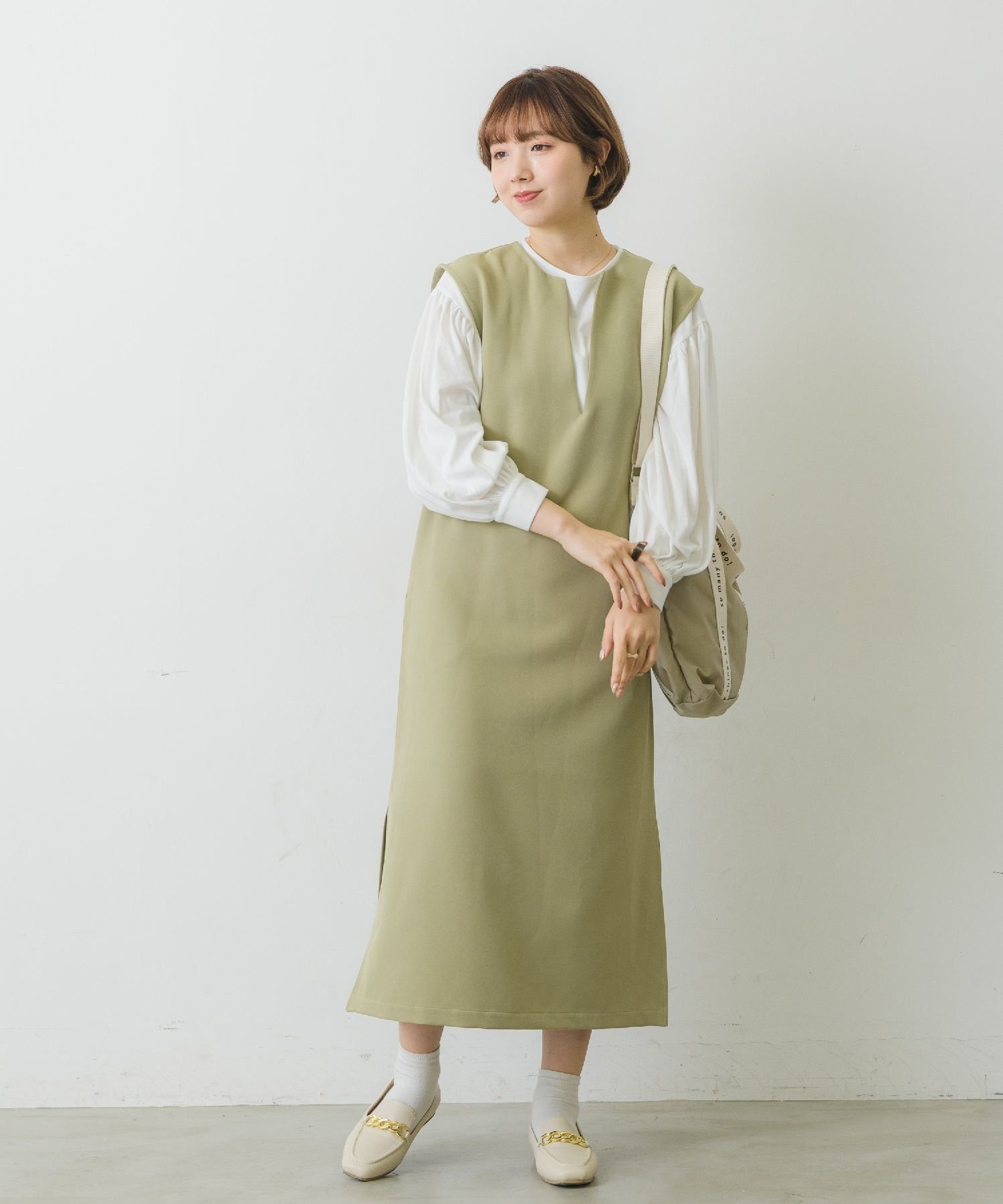 【SALE／55%OFF】RETRO GIRL キーネックOPセット レトロガール ワンピース・ドレス その他のワンピース・ドレス グリーン ブラック ベージュ