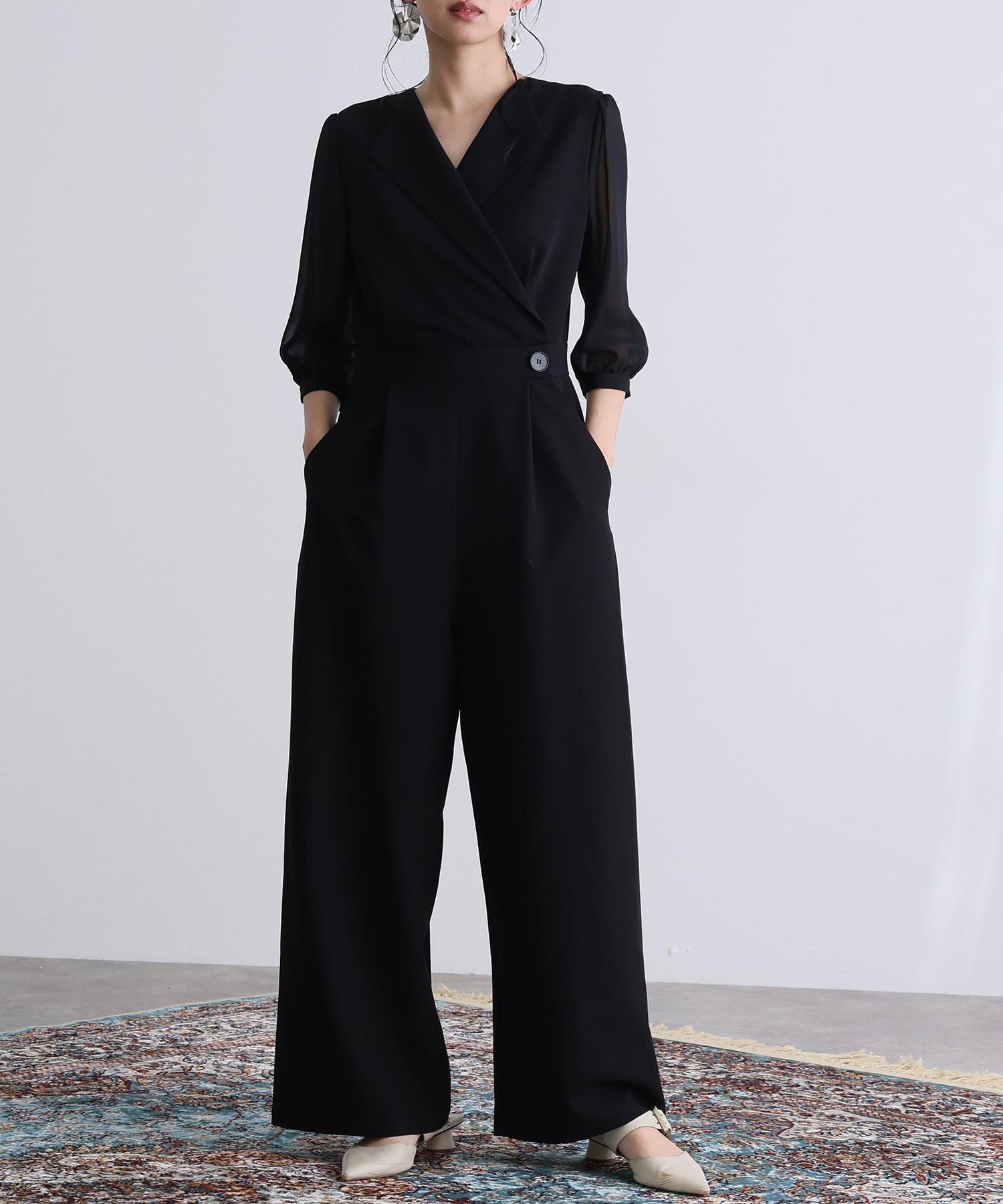 PourVous オープンカラーオールインワン 結婚式 パーティードレス オケージョンドレス プールヴー ワン..