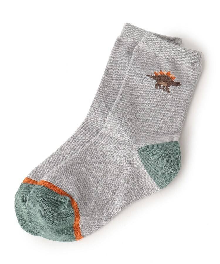 SHOO・LA・RUE 恐竜刺繍クルー丈ソックス シューラルー 靴下・レッグウェア 靴下 グレー ネイビー