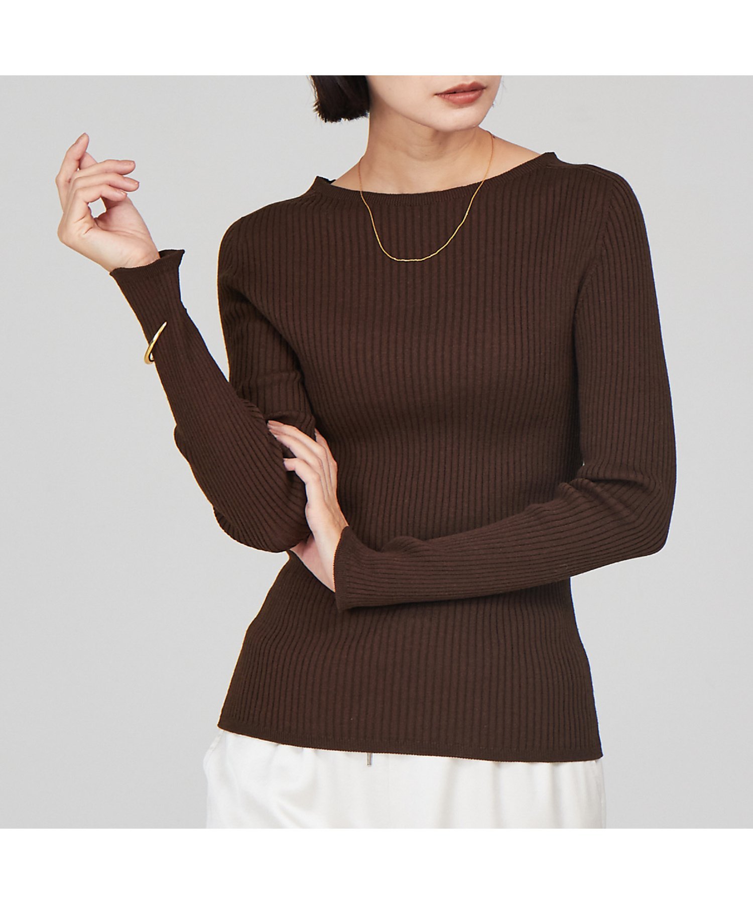 【SALE／30%OFF】qualite 【日本製/2023AW】シームレスボートネックニット カリテ トップス ニット レッド ブルー ブラウン ホワイト【送料無料】のサムネイル