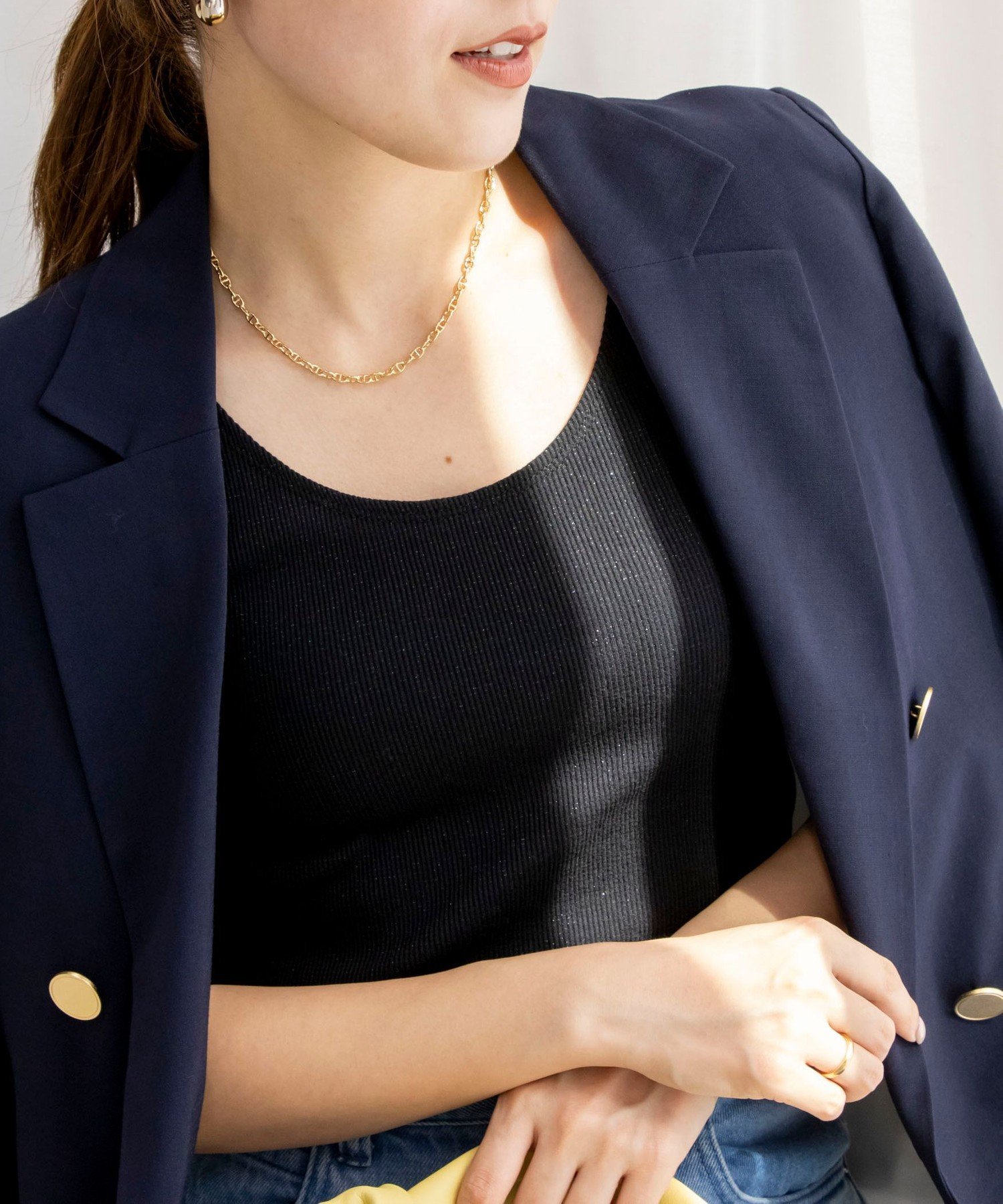 NOLLEY'S ラメテレコ2WAYタンクトップ ノーリーズ トップス ノースリーブ・タンクトップ ブラック ゴールド【送料無料】のサムネイル