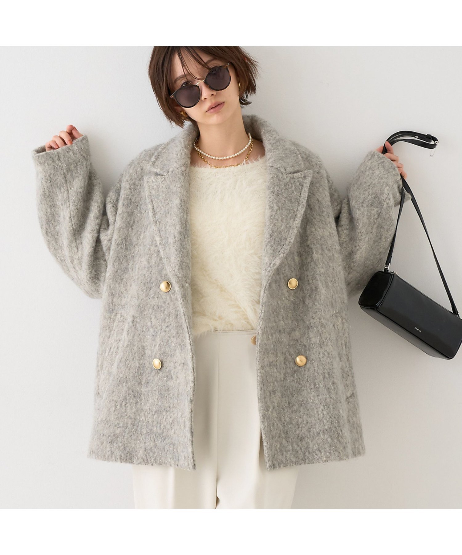 Rouge vif la cle 【追加2】【一部店舗限定】ラメシャギースライバーPコート/ピーコート【予約】 ルージュ・ヴィフ ラクレ ジャケット・アウター ピーコート ベージュ【送料無料】