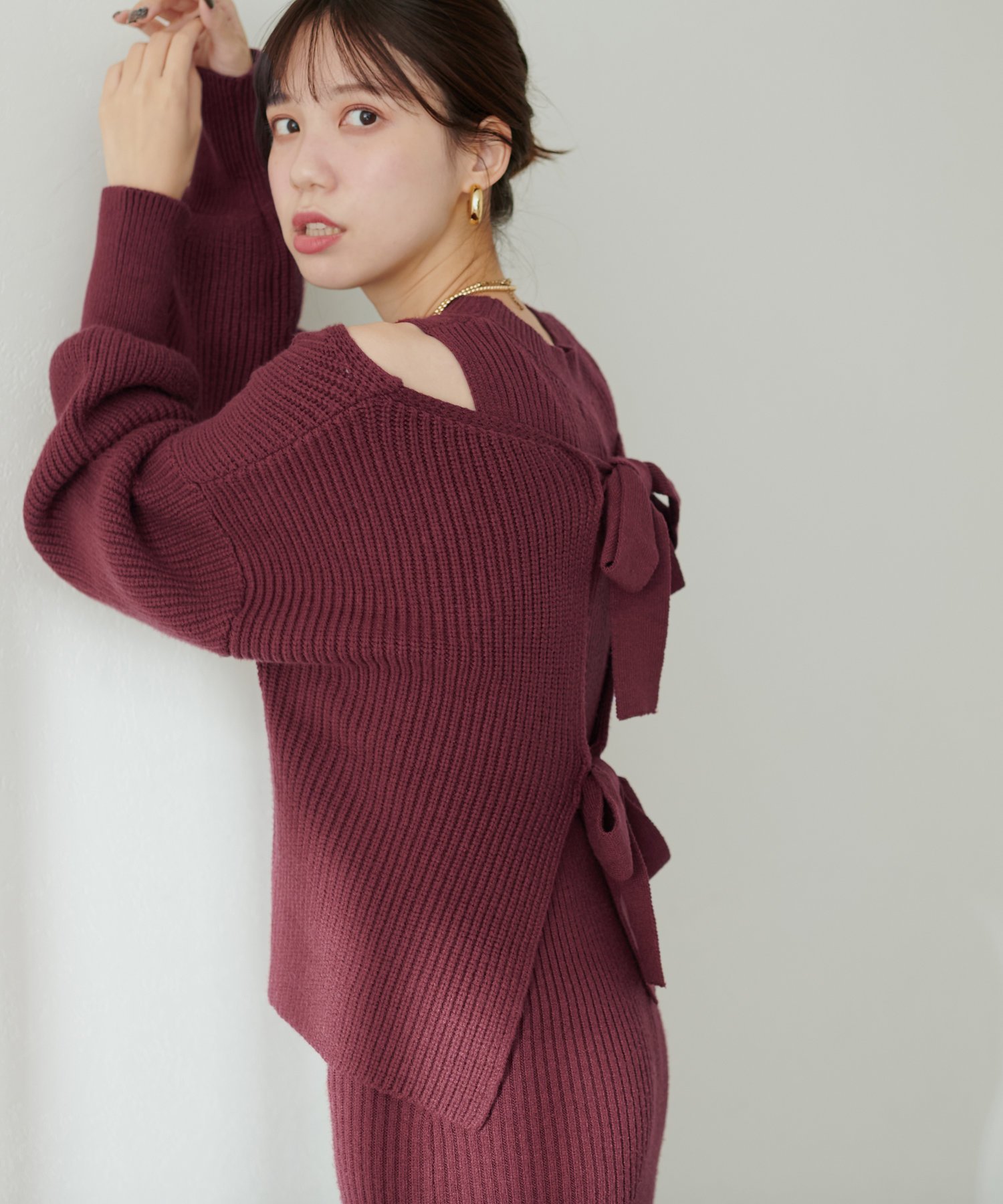natural couture 【Web限定】SET UPガーリーニットワンピース ナチュラルクチュール ワンピース・ドレス その他のワンピース・ドレス レッド グレー ベージュ ブラウン【送料無料】のサムネイル