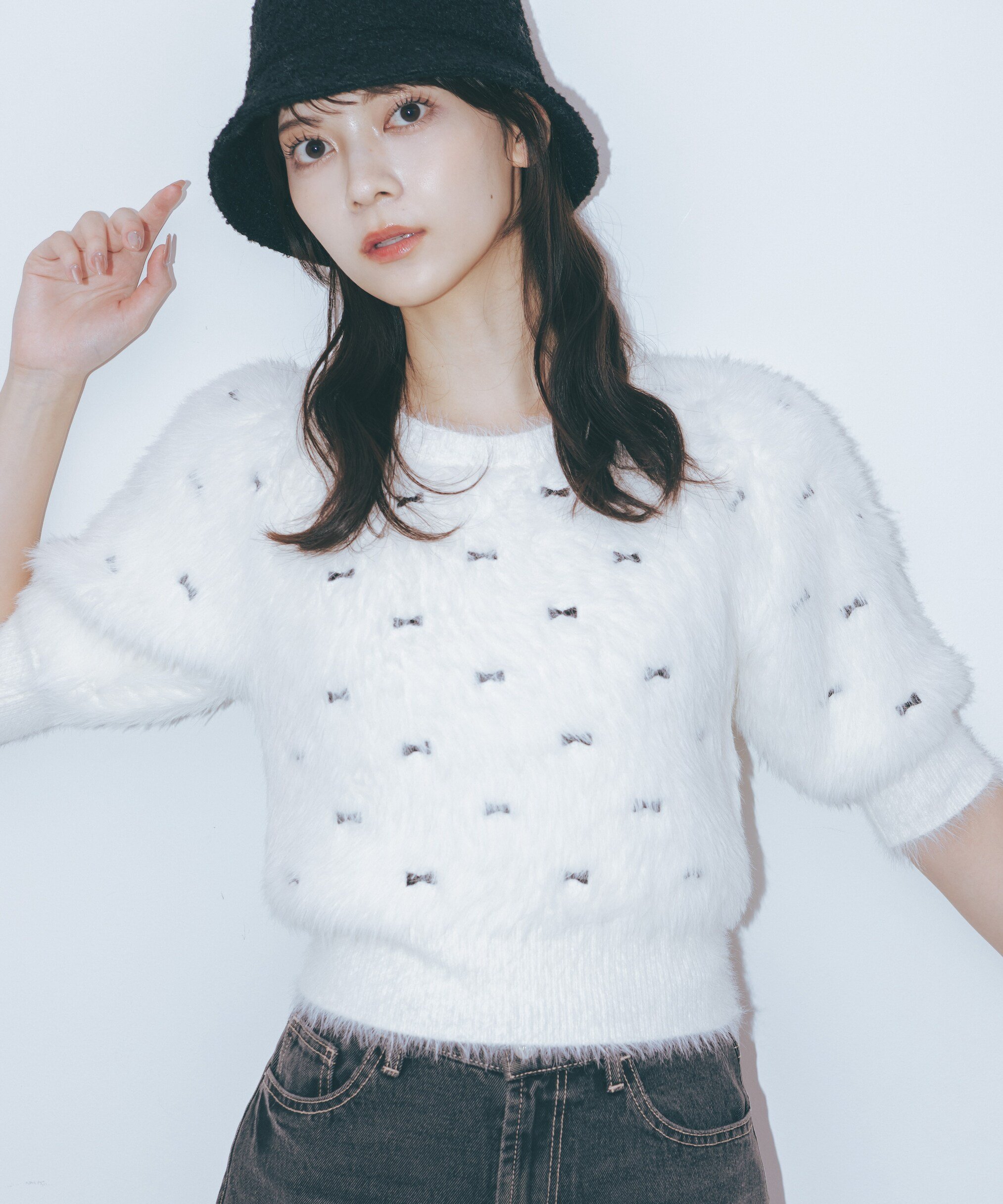 JILL by JILL STUART ◆＜リボンシリーズ＞タイニーリボン刺繍フェザーニット ジル バイ ジル スチュアート トップス ニット ホワイト ピンク ネイビー【送料無料】のサムネイル