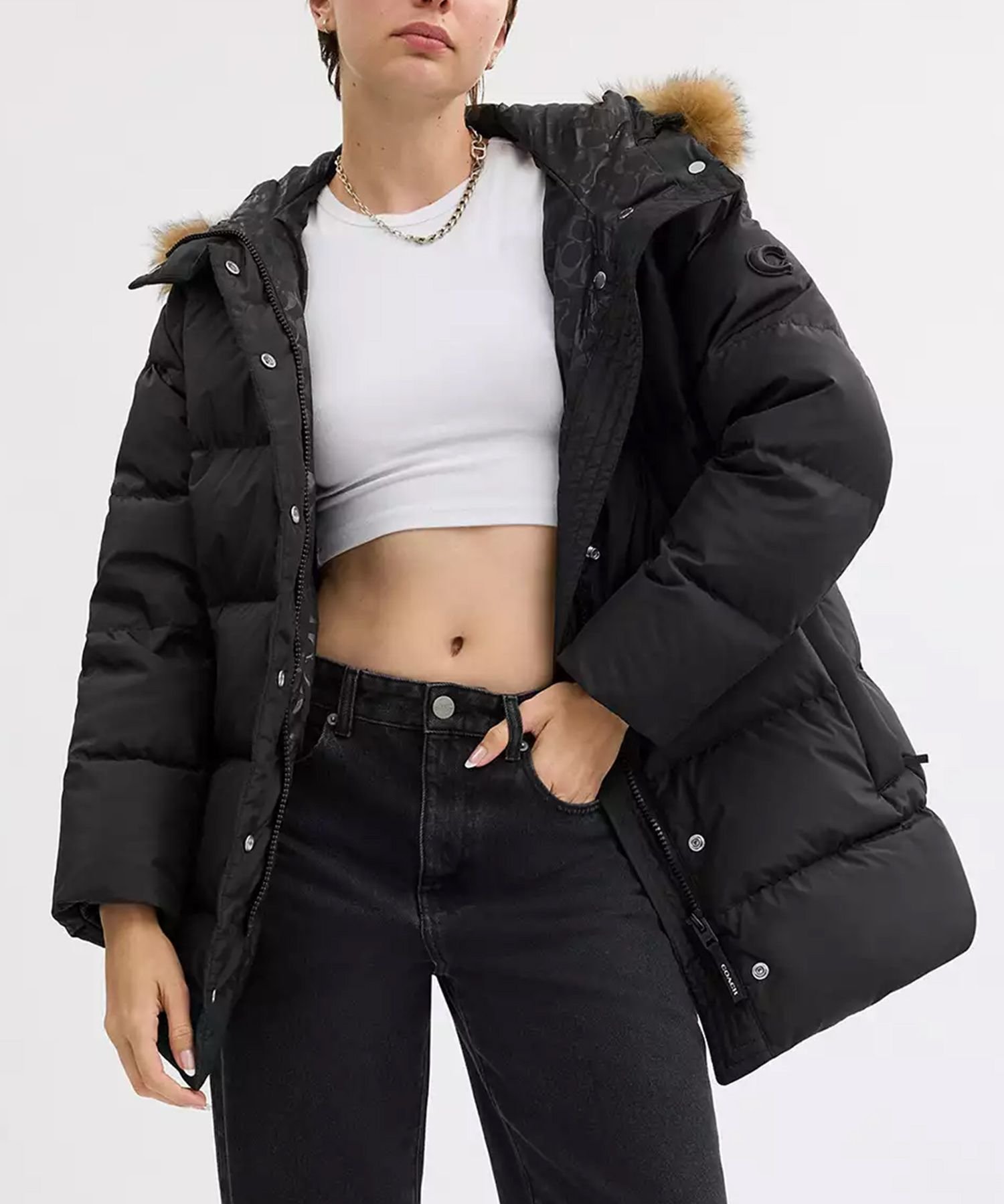 【SALE／70%OFF】COACH OUTLET ミッド パッファー・シアリング コーチ　アウトレット ジャケット・アウター ダウンジャケット・ダウンベスト ブラック【送料無料】のサムネイル