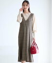 【SALE/50%OFF】any SiS L 【2SET】チェック ジャンパースカート× ニット エニィスィス ワンピース・ドレス ジャンパースカート ブラウン...