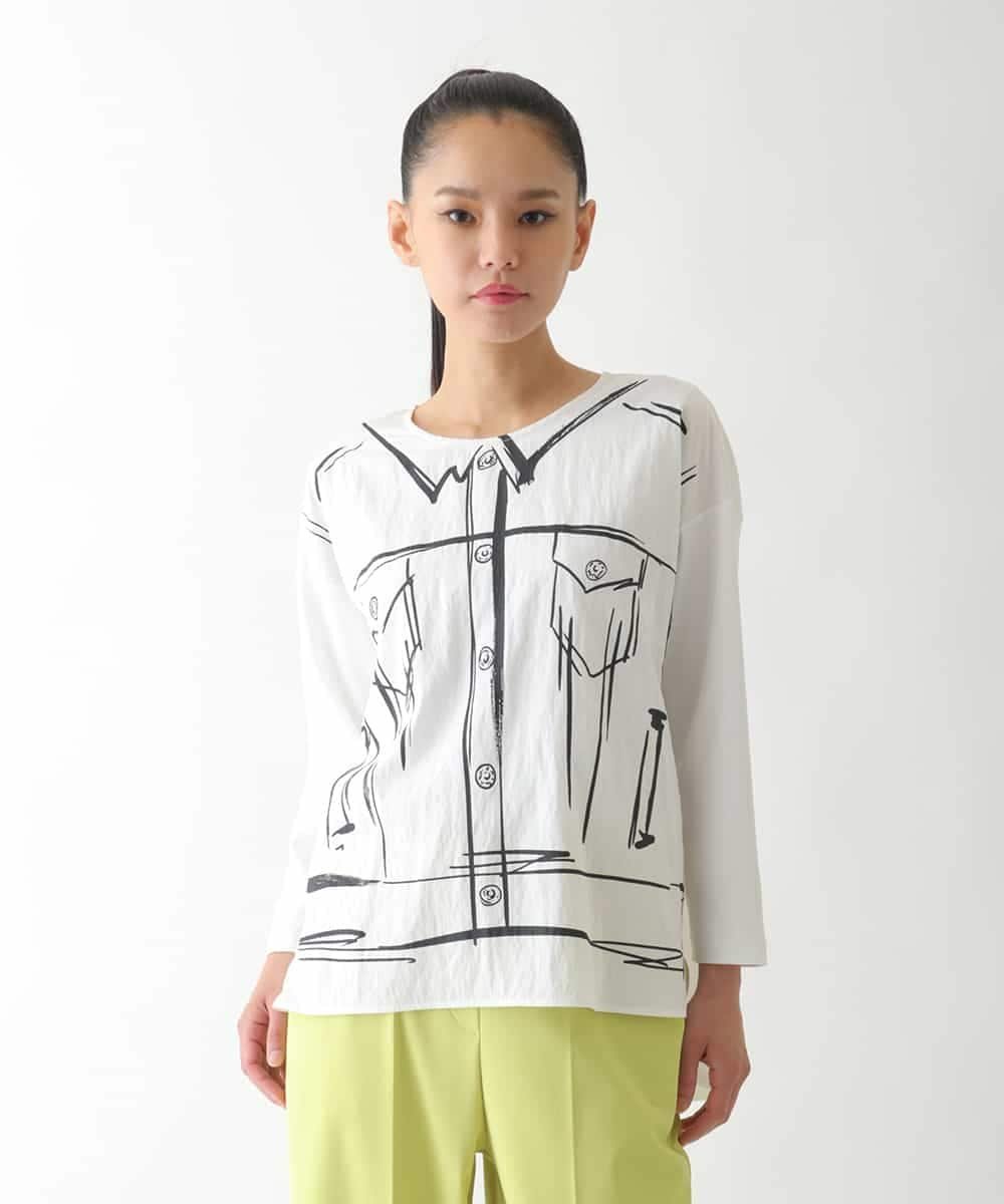 HIROKO BIS Gジャンプリントデザインプルオーバー /洗える ヒロコ ビス トップス カットソー・Tシャツ ホワイト ブラック