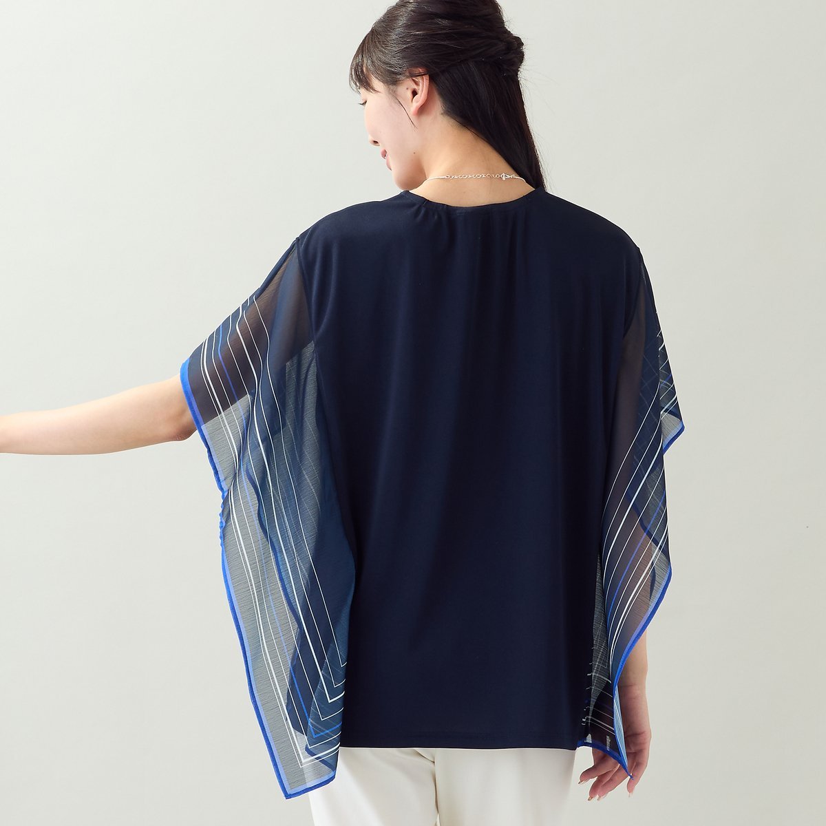 missel 【洗える・3Lサイズあり】サイドストライプワイドプルオーバー ミゼール トップス カットソー・Tシャツ ネイビー ブラウン