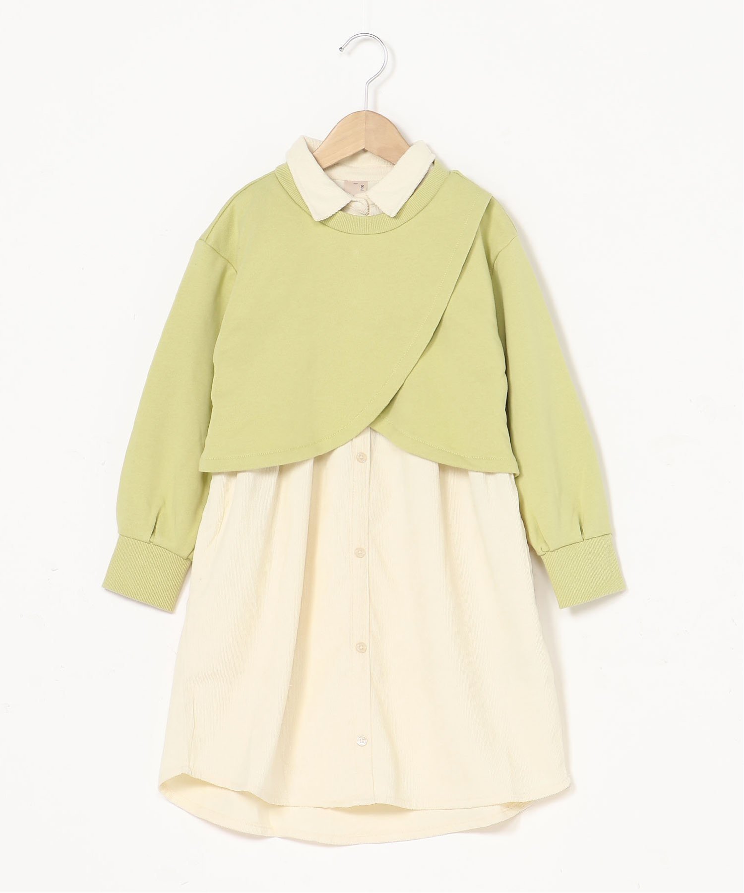 【SALE／50%OFF】petit main ショート丈トレーナー×シャツワンピース ナルミヤオンライン ワンピース・ドレス シャツワンピース グリーン ネイビーのサムネイル