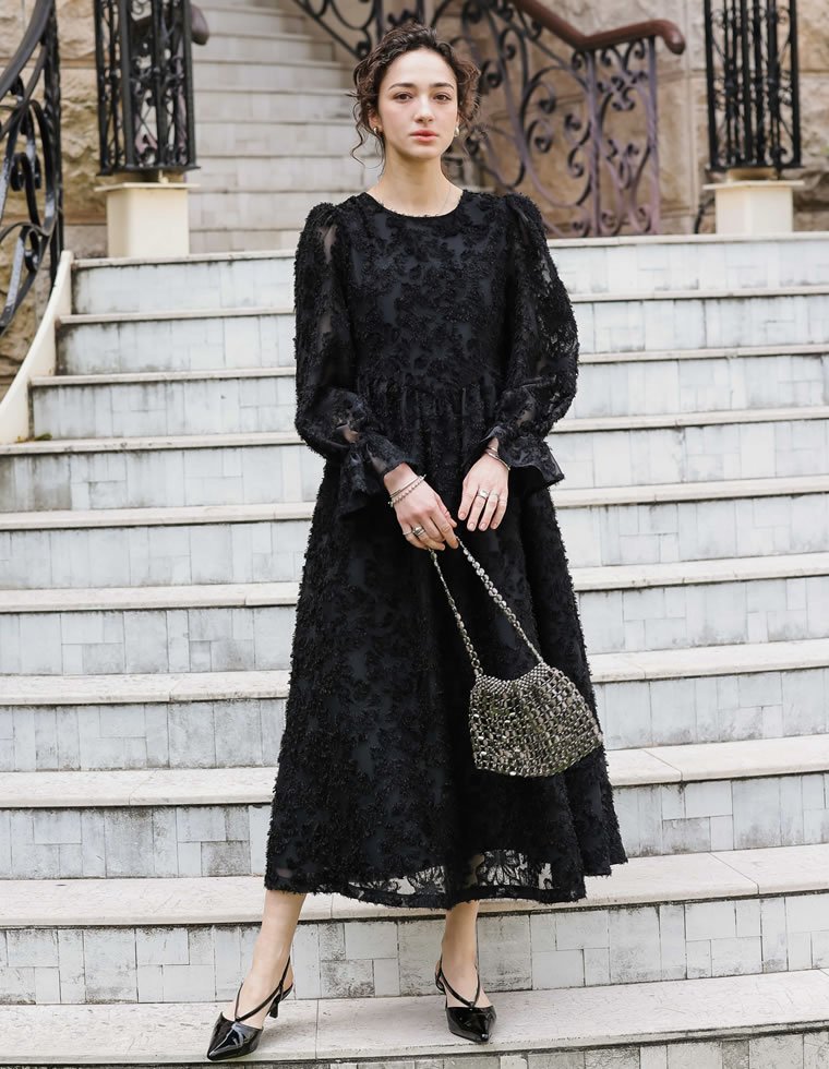 Re:EDIT フラワージャガードシアーフレアワンピース リエディ ワンピース・ドレス ワンピース ホワイト..