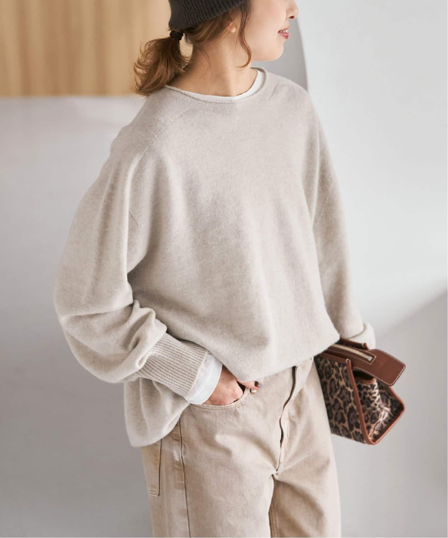 Spick & Span 《追加》CHESSルーズボートネックプルオーバー スピックアンドスパン トップス ニット ベージュ ピンク ブルー グレー【送料無料】のサムネイル