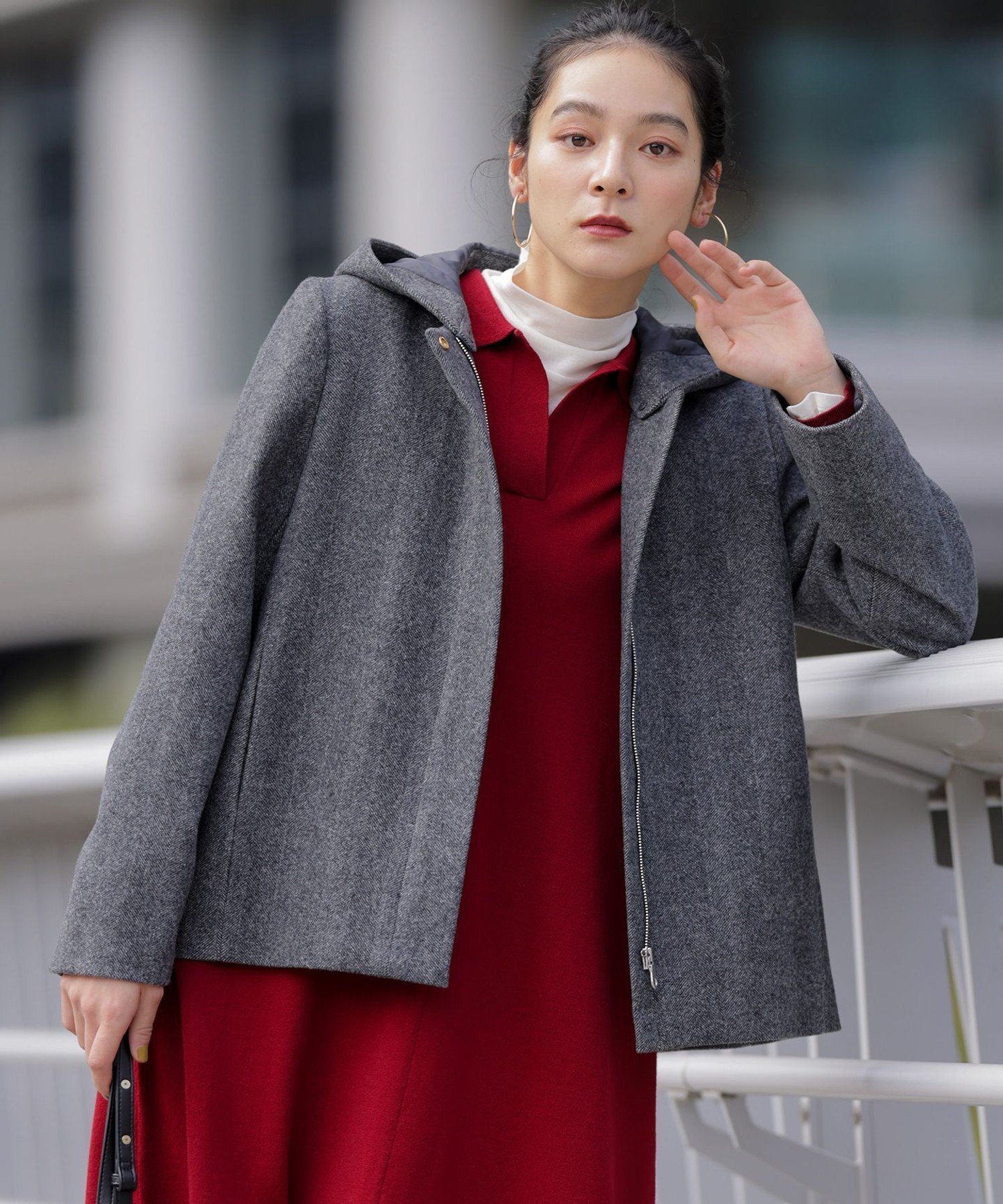 組曲 L ウールモッサ ショートコート クミキョク ジャケット・アウター その他のジャケット・アウター ブラック ブラウン【送料無料】のサムネイル