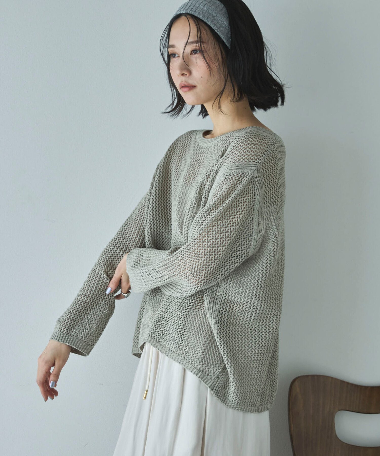 透かし柄メッシュニット ドゥアルシーヴ トップス ニット グレー