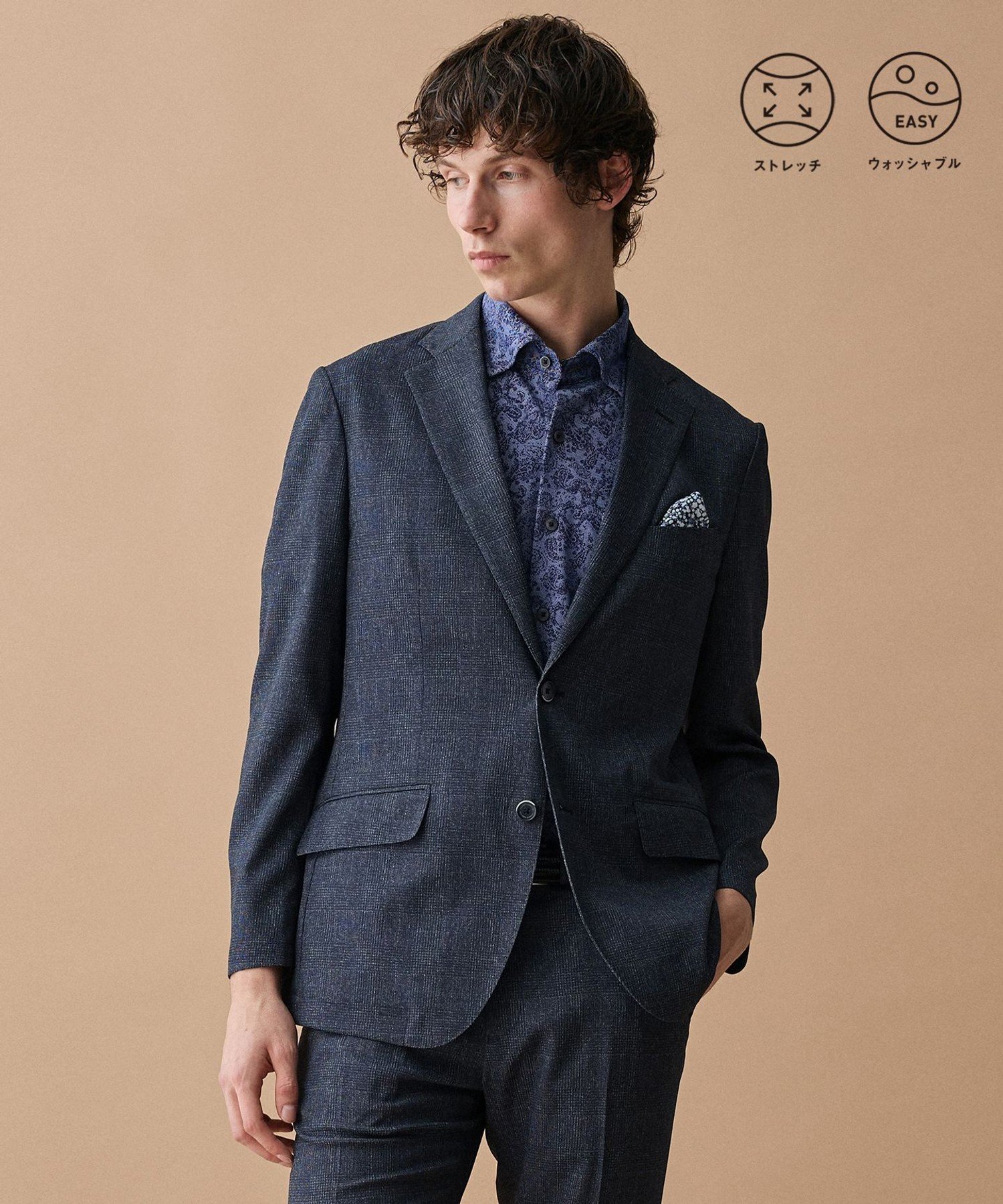 Tailored Jacket - JOSEPH ABBOUD 【キングサイズ・通気性/清涼/軽量/ストレッチ】クールピケストレッチジャケット ジョセフアブード ジャケット・アウター テーラードジャケット・ブレザー ネイビー【送料無料】