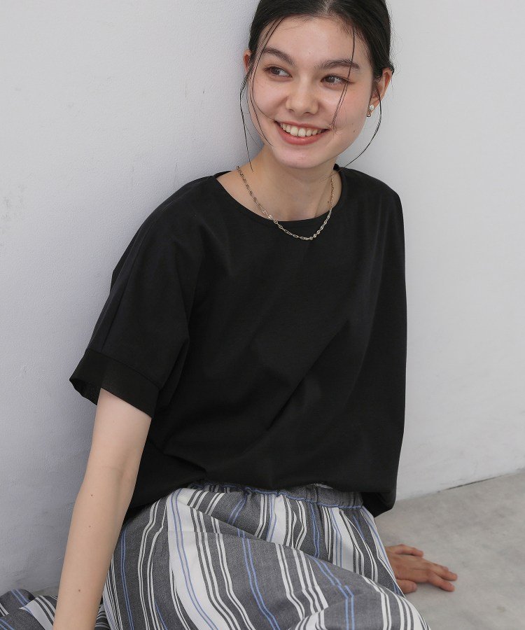 【接触冷感/UVカット】美光沢カットソーワイドシルエット デッサン トップス カットソー・Tシャツ ホワイト イエロー ブラック グレー