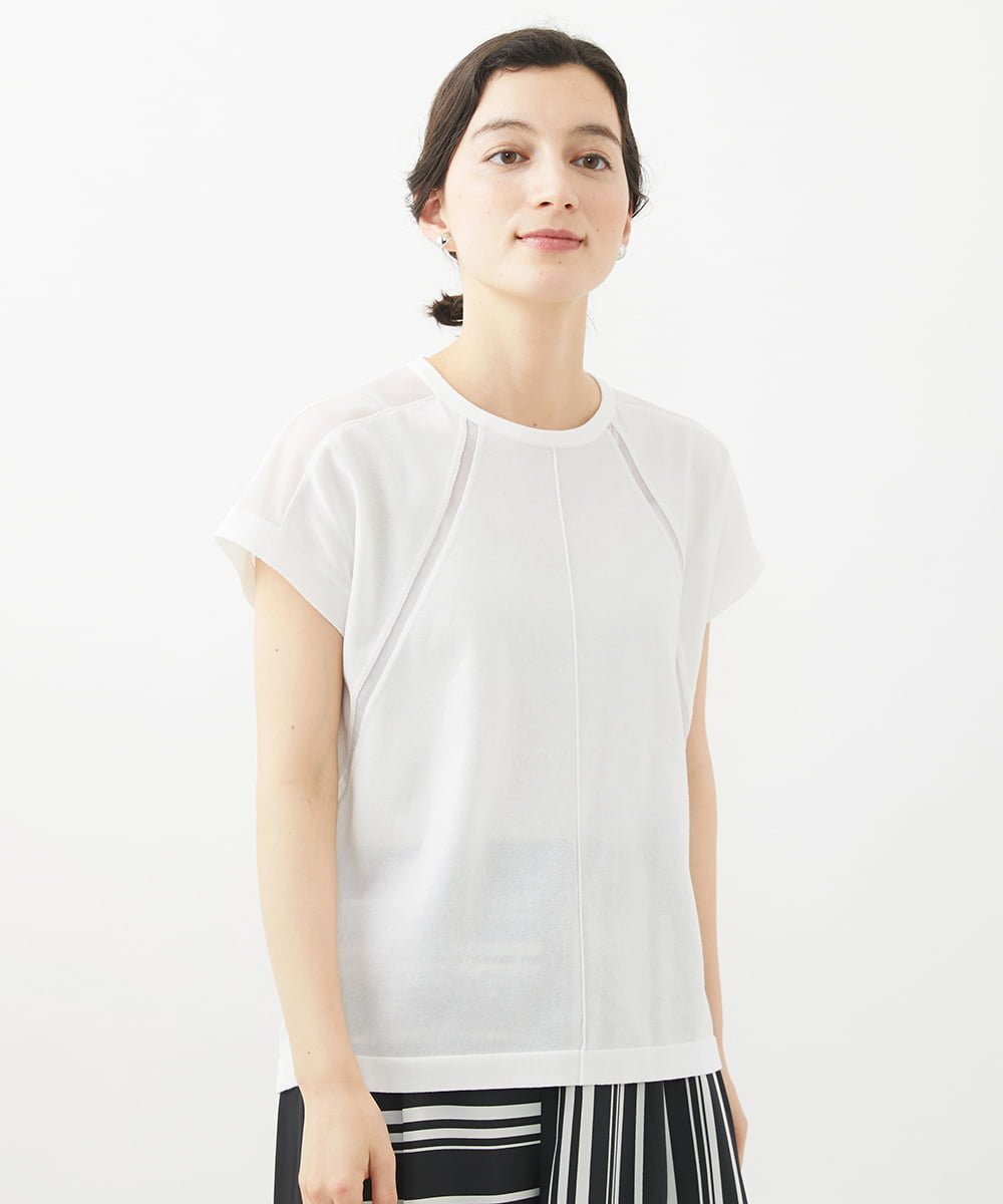 【SALE／30%OFF】GEORGES RECH（小さいサイズ） オーガンジーシアーフレンチスリーブニット メゾンドゥサンク トップス ニット ブラック ホワイト【送料無料】(4)